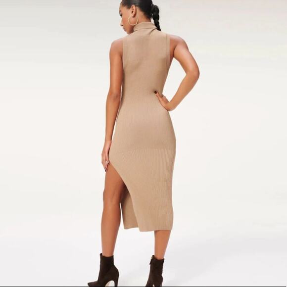 GOOD AMERICAN Ribbed bodycon dress Camel Tan size 1/2 (fits like M) NWT - Picture 2 of 9